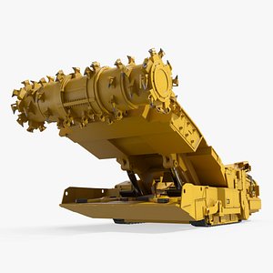 Mechanized Coal Cutting Machine with Conveyor Yellow Rigged 3D model