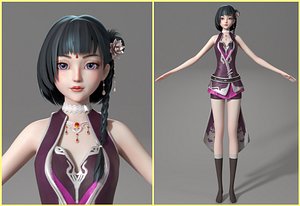 cartoon manga girl asian Japanese anime Loli sister characters Low-poly 3D model