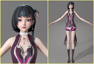 cartoon manga girl asian Japanese anime Loli sister characters Low-poly 3D model