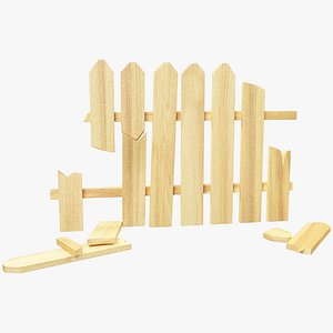 3D model broken wooden fence segment