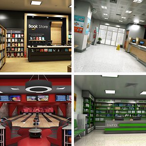 realistic interior 1 bookstore 3D model