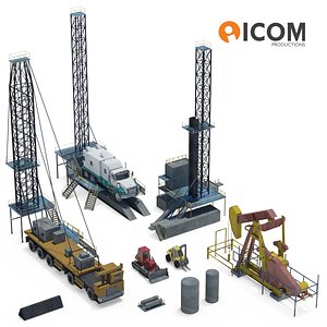 assortment drilling equipment vehicles 3d model