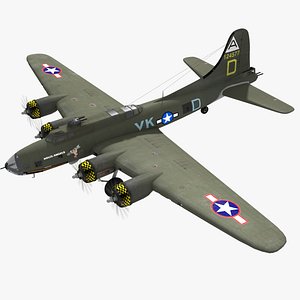 WWII B-17 Flying Fortress Bomber Hangar Scene 3D Model