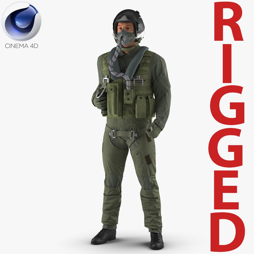 US Military Jet Fighter Pilot Rigged for Cinema 4D 3D model preview
