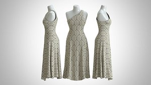 3D Woman Dress 2 Cream Leaf Drapery model