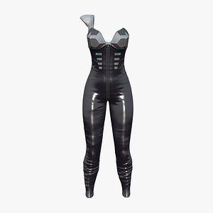 3D Armoured Breasts Cup Black Leather Suit