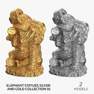 3D Elephant Statues Silver and Gold Collection 01 - 2 models model