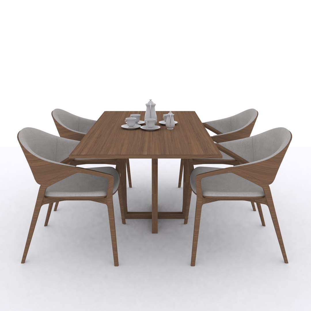 Simply dining table set wood texture 3D - TurboSquid 2095870