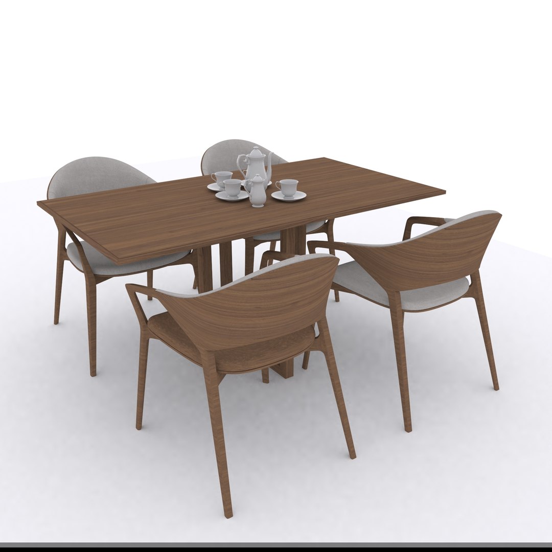 Simply dining table set wood texture 3D - TurboSquid 2095870