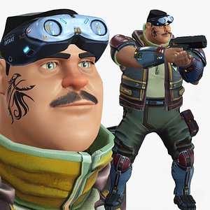 Cartoon Rigged Sci-Fi Gray Soldier-Man Character