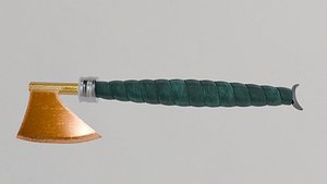 3D An axe with a green sheathed handle