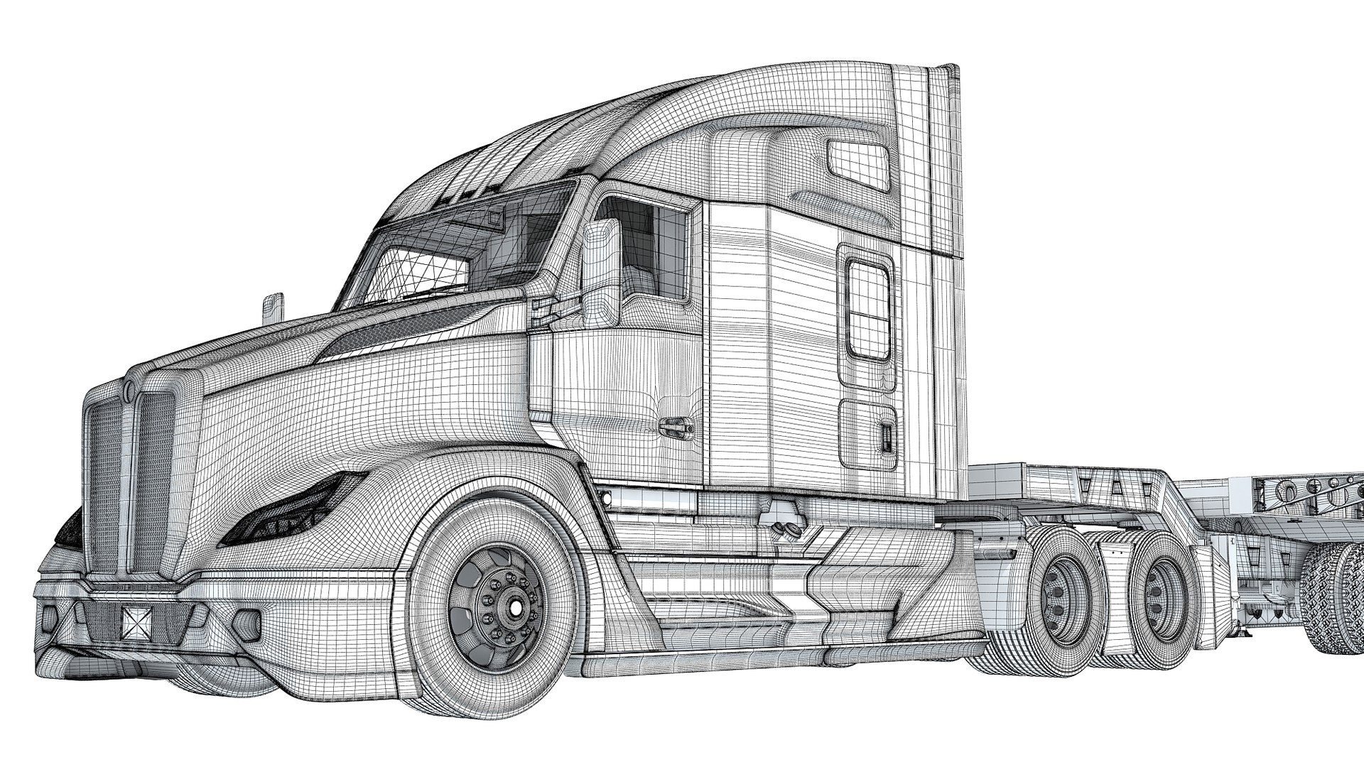 Truck with Lowboy Trailer 3D model TurboSquid 1958219