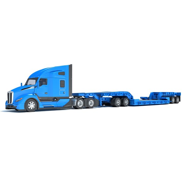 Truck with Lowboy Trailer 3D model