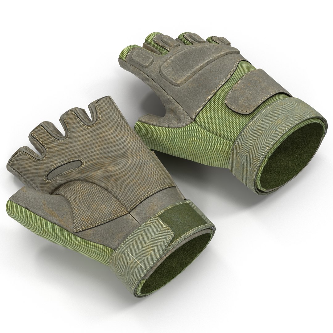 US Soldier Gloves 2 Green Short Finger 3D Model 3D model preview