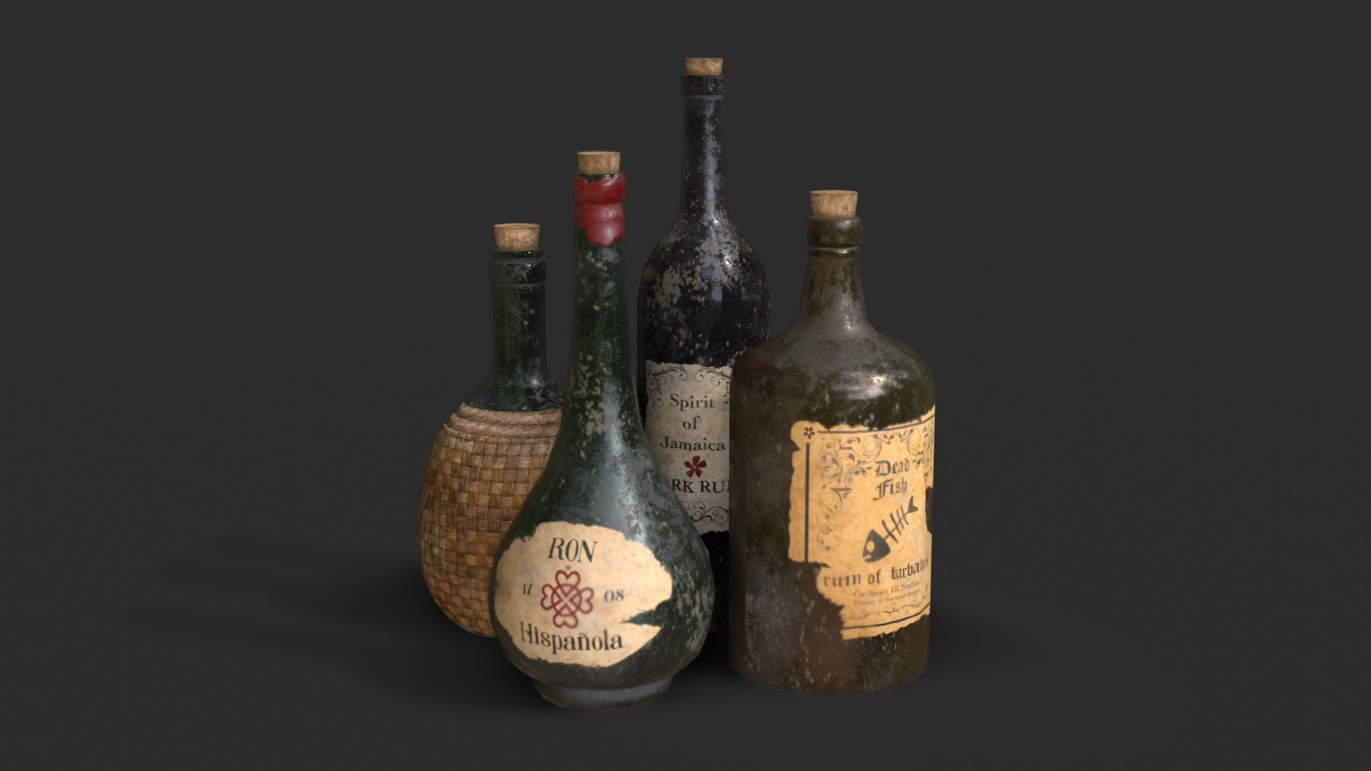 3D old bottle rum model - TurboSquid 1672256