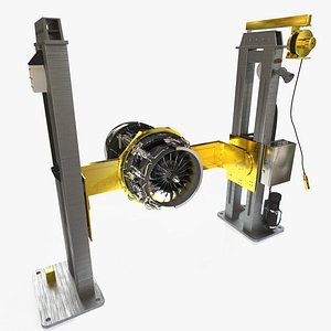 Dual Column Jet Engine Positioner with Engine Industrial Aerospace 3D Model