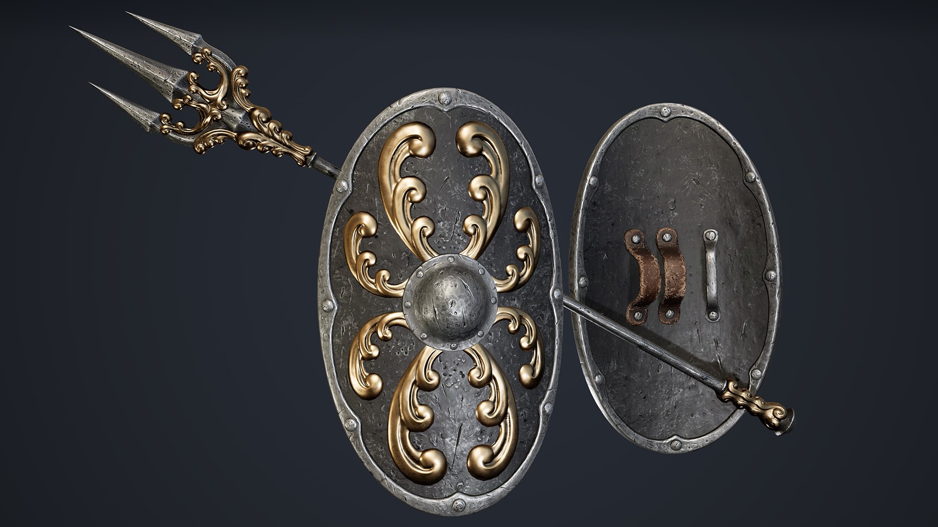 3D fantasy weapons packed model https://p.turbosquid.com/ts-thumb/e2/i08vqj/1P/trident_ovalshield_01/jpg/1607346493/1920x1080/fit_q87/af25dbf446ff4982bd850595fb2bd699d7fab95b/trident_ovalshield_01.jpg