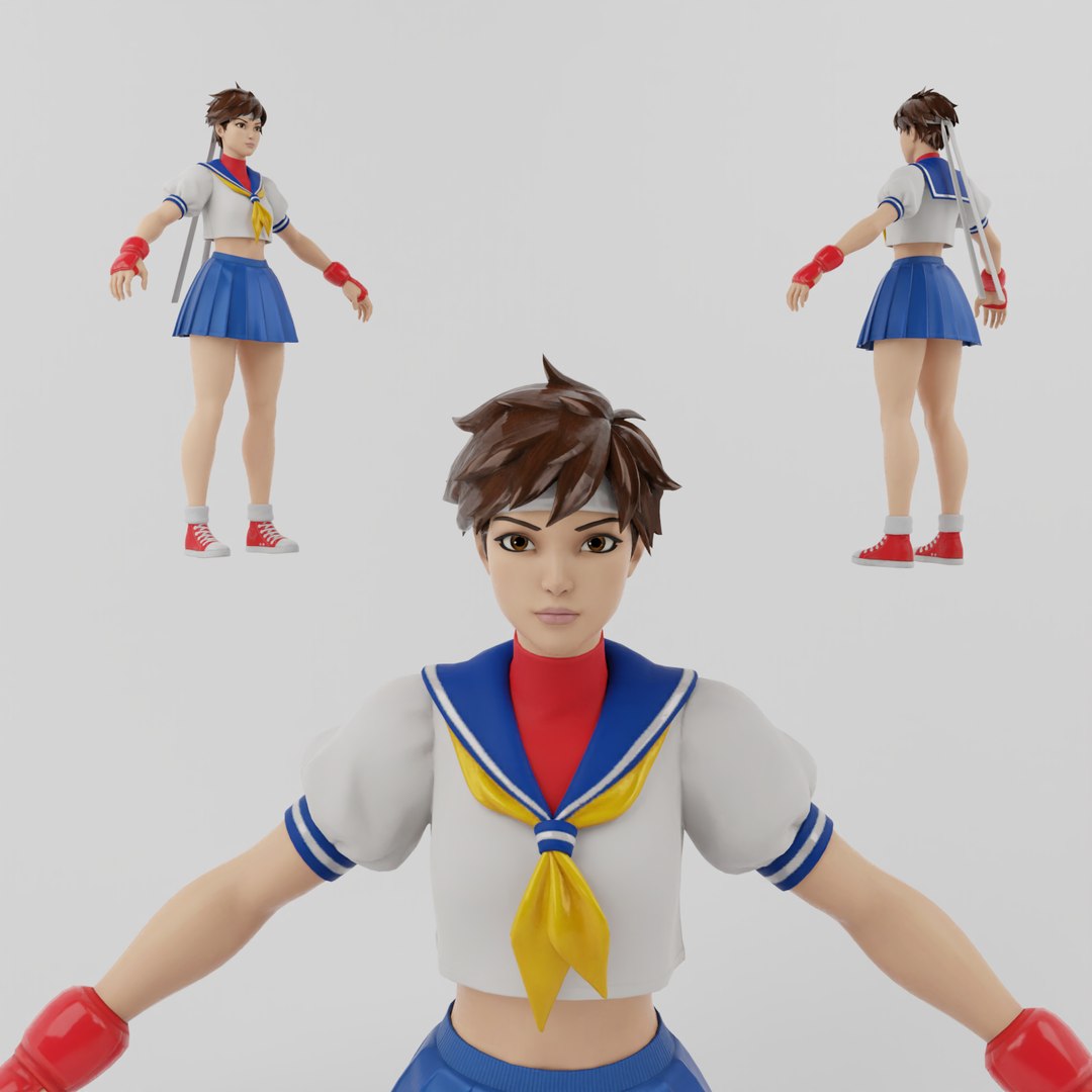 3D Sakura Street Fighter Lowpoly Rigged model - TurboSquid 2034151