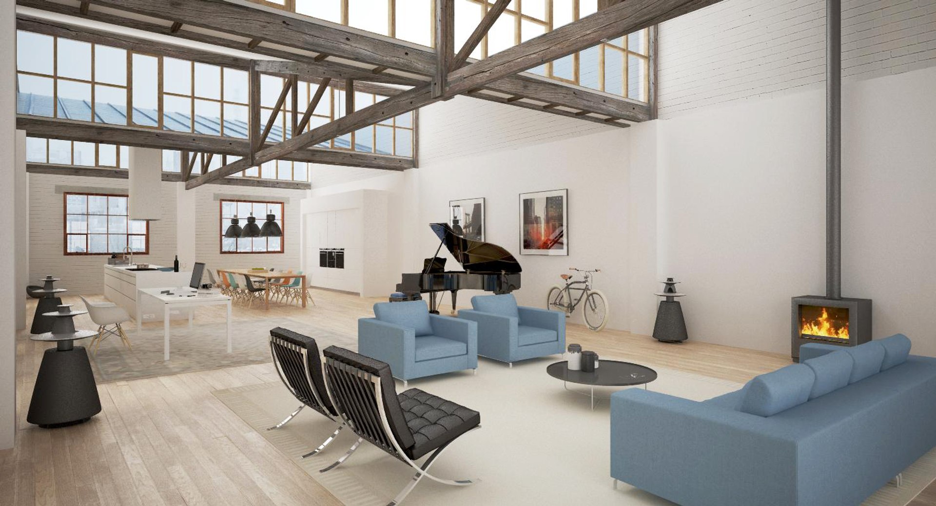 Loft Style Living Room 3d Max