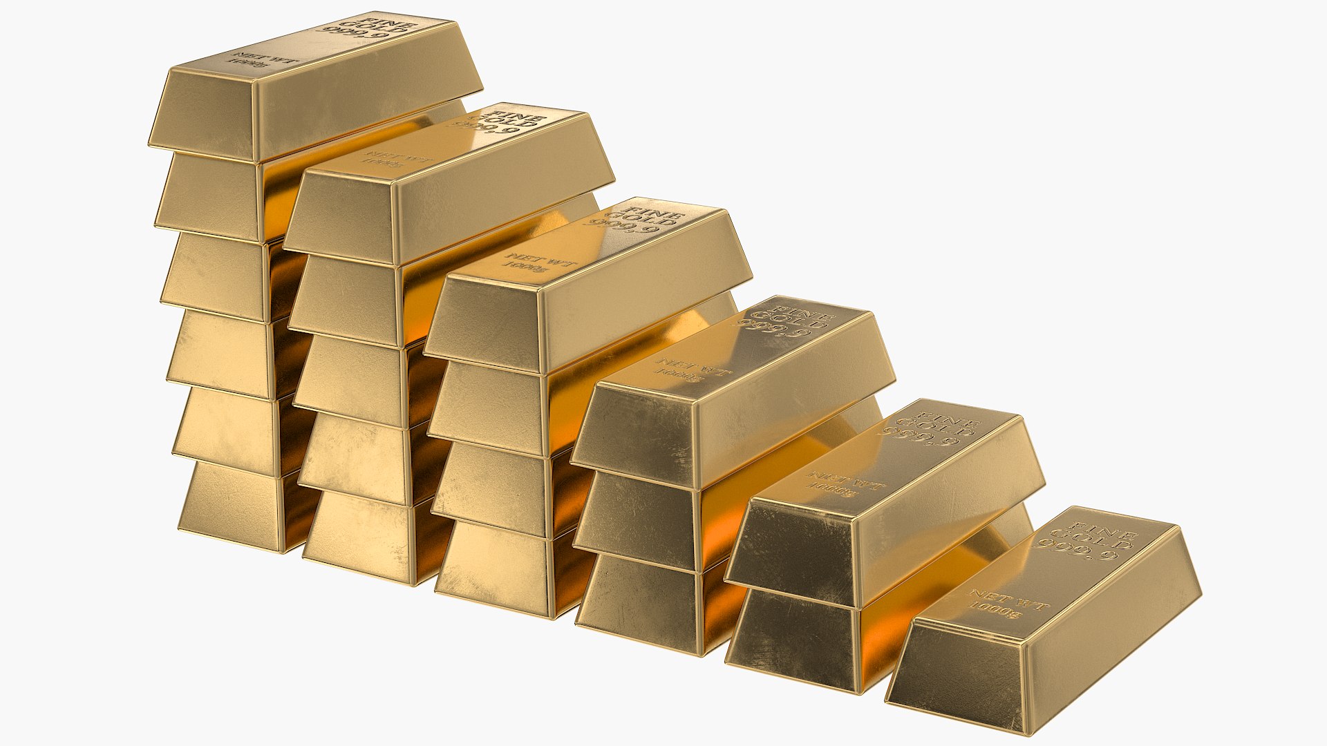 3D Model Gold Bar Stepped Stack - TurboSquid 2267271