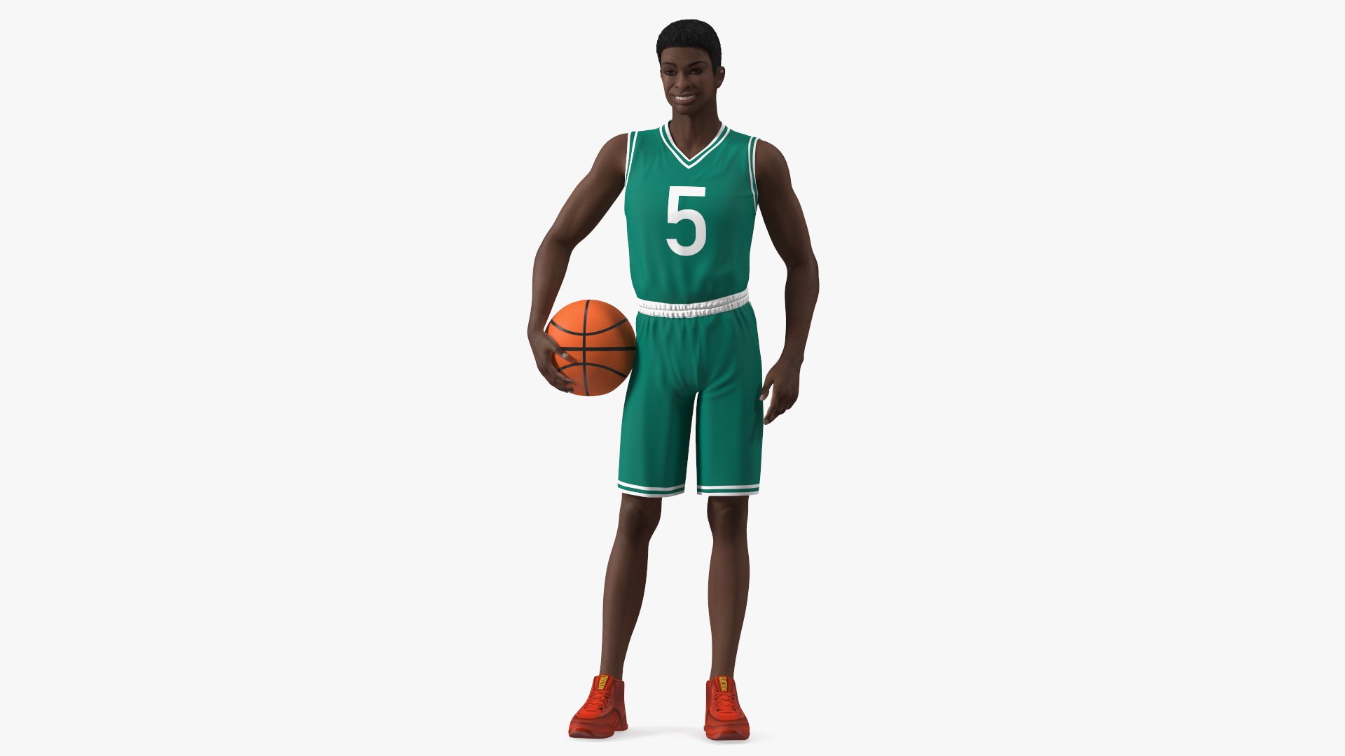 Dark Skin Teenager Basketball Player Standing Pose 3D model preview