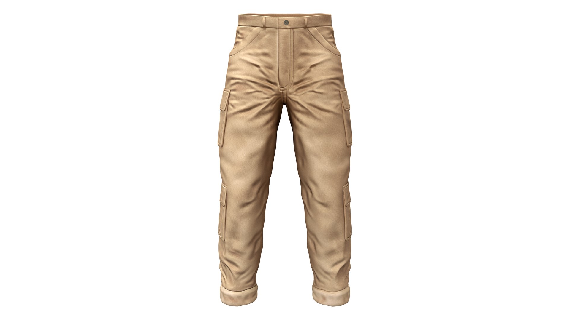 Men Brown Rolled Legs Cargo Pants model - TurboSquid 2074046