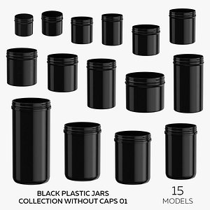 3D Black Plastic Jars Collection Without Caps 01 - 15 models