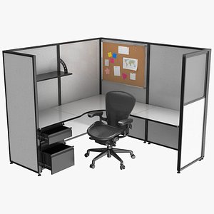 Detailed Cubicle With Chair 3D