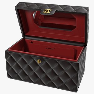 Chanel Vintage Black Quilted Cosmetic Bag Train Case Open