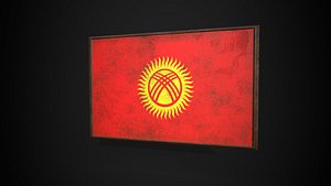3D Old Picture Frame With Kyrgzstan Flag - Game Ready PBR Low-poly 3D Model model