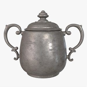 3D Old Metal Sugar Bowl with Lid