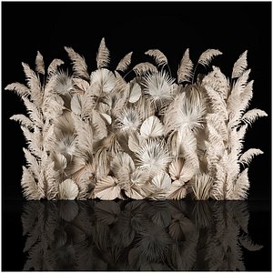 3D Vertical garden wall made of dry palm branches and pampas grass