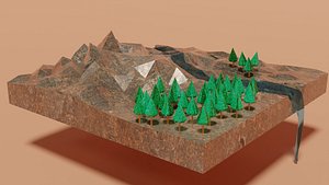 Rocky landscape with river and trees 3D model