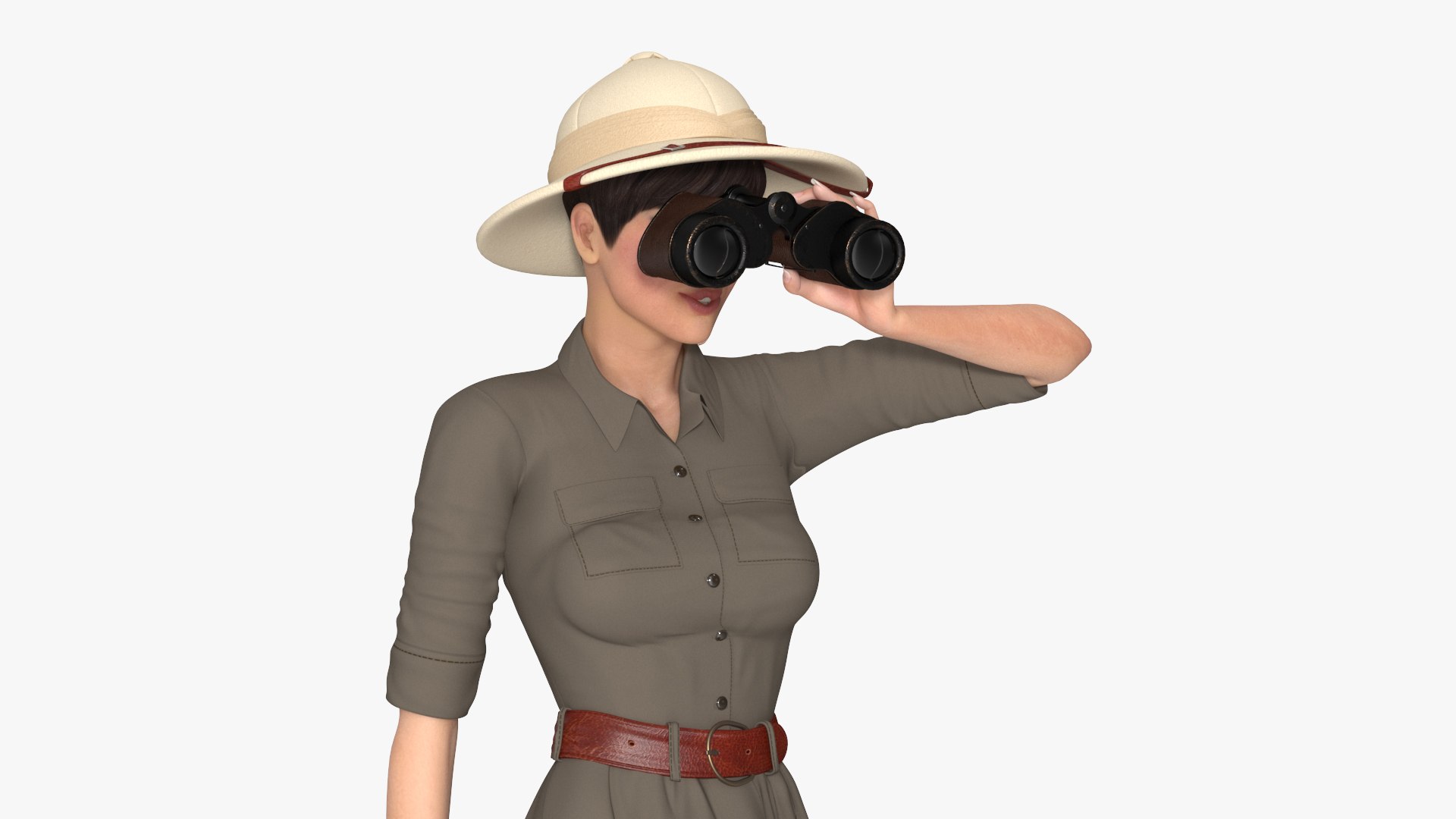 Safari Explorer Woman with Binoculars Rigged 3D model preview