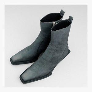 Pair of black croc skin crocodile leather woman boots shoes model
