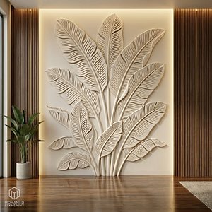 Modern Banana Leaves wall decor Relief STL Mural CNC 449 3D model