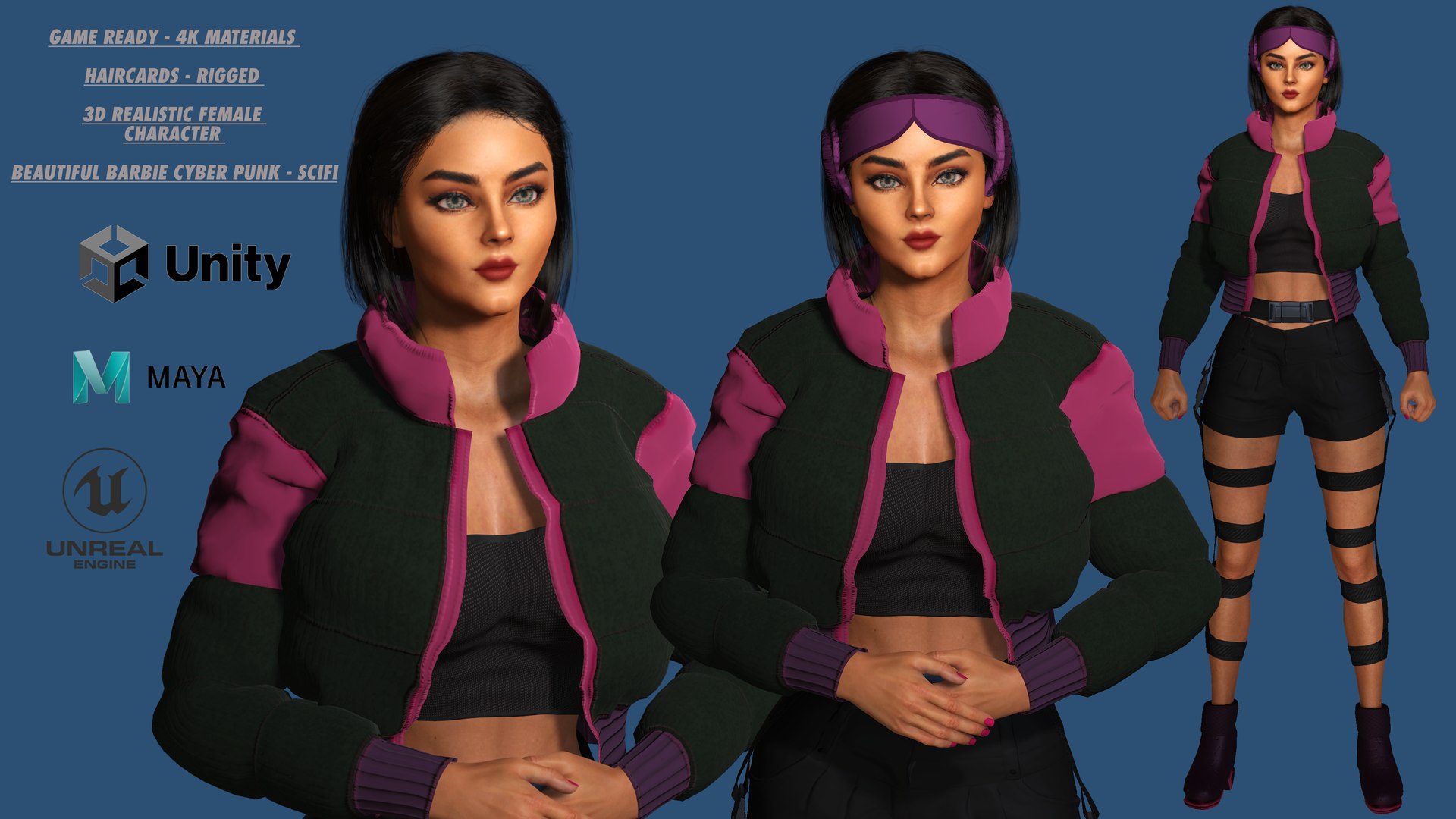 AAA 3D CHARACTER BARBIE GIRL CYBER PUNKREALISTIC RIG GAME READY Model