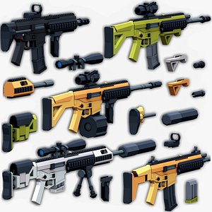 Stylized Modular ACR Rifle Low Poly Mobile Ready 3D