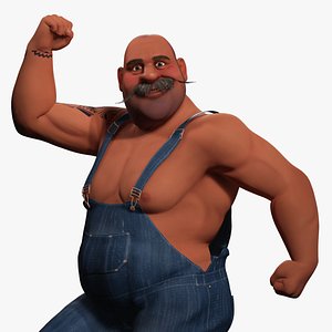 Cartoon Muscular Farmer with Tattoo and Moustache