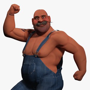 Cartoon Muscular Farmer with Tattoo and Moustache