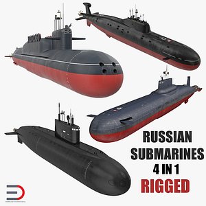 3D russian military submarines rigged model