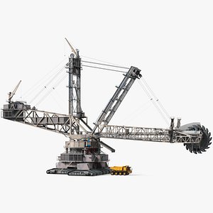 Mining Multi Bucket Wheel Excavator with Mining Truck Rigged for Cinema 4D
