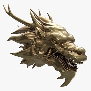Chinese Dragon Head Sculpture Gold 3D
