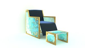 A high-tech chair with patterned glass inserts and a footrest 3D