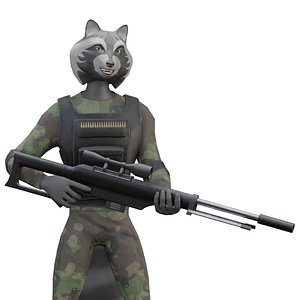 Character Military Raccoon with Weapon Sniper Rifle