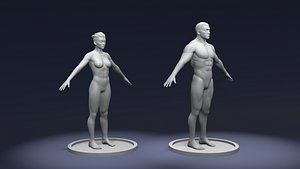 Stylized Strong Male Female Body Base Mesh 3D Model Rigged with IK FK Switch Game Animation Ready model