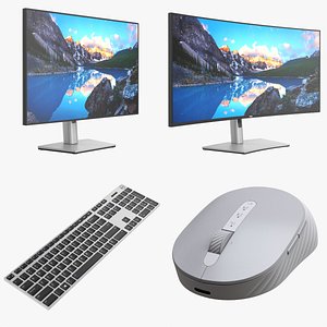 3D Dell LCD monitor 24 38 inch keyboard wireless mouse