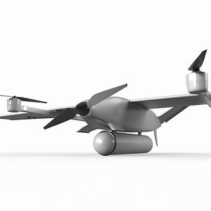 Hybrid VTOL UAV with Radar Equipment Gray Rigged