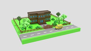 Low Poly Cartoon School Scene