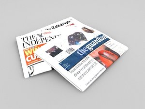 3d model of pile broadsheet newspapers